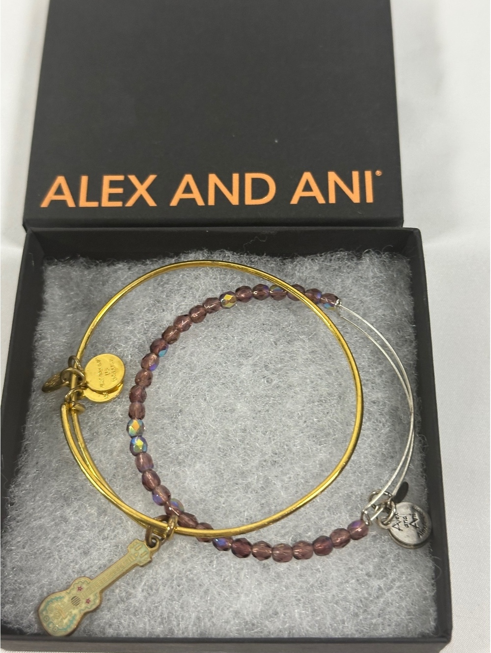Alex and Ani Disney Coco Guitar Charm Bangle Bracelet Set